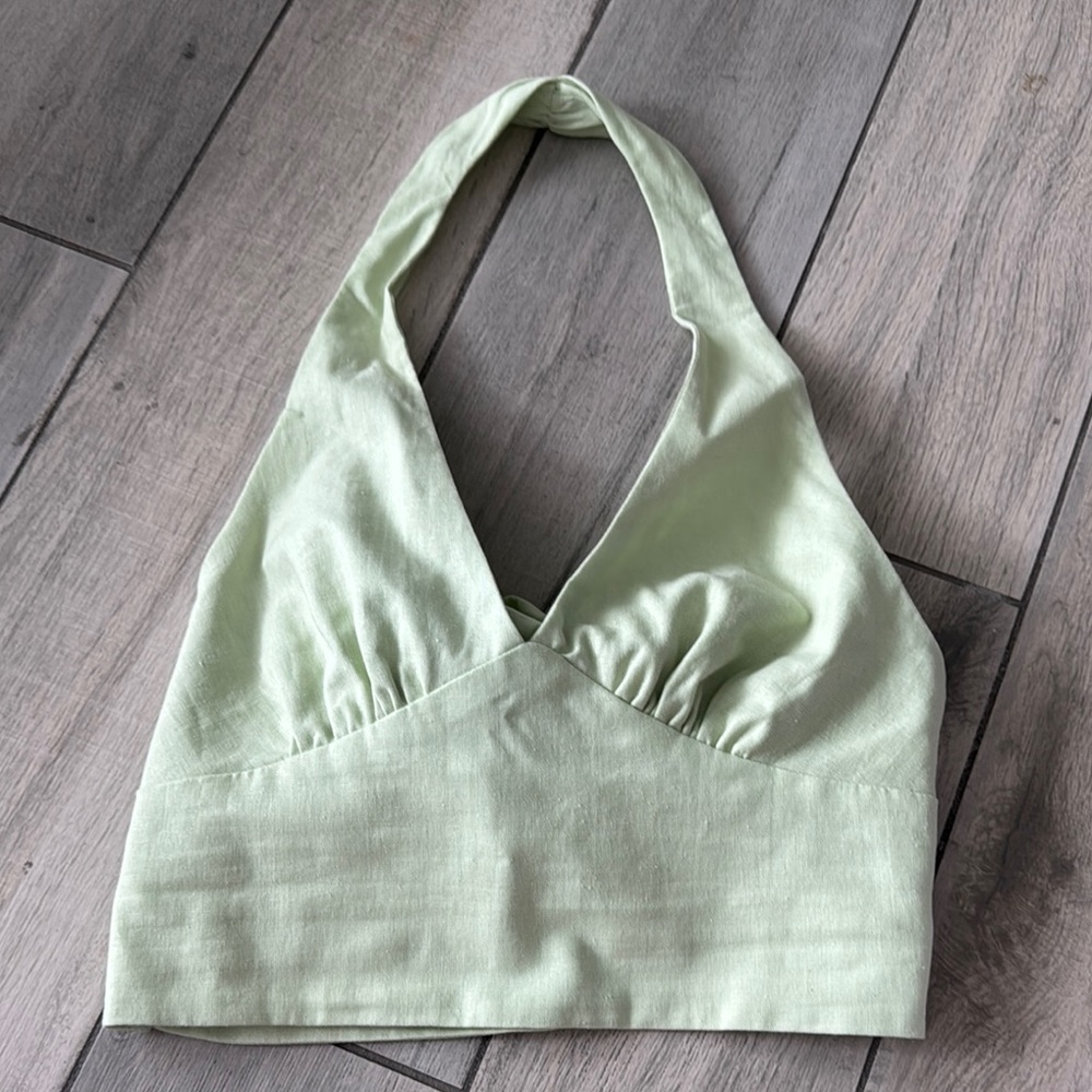 Zara Mint Green Linen Halter Top